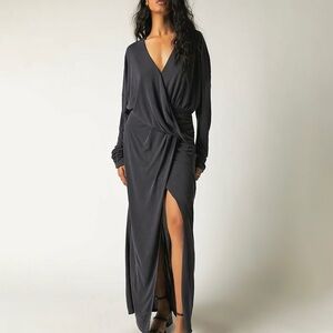 Free People Charcoal Riley Cupra Wrap Maxi Dress